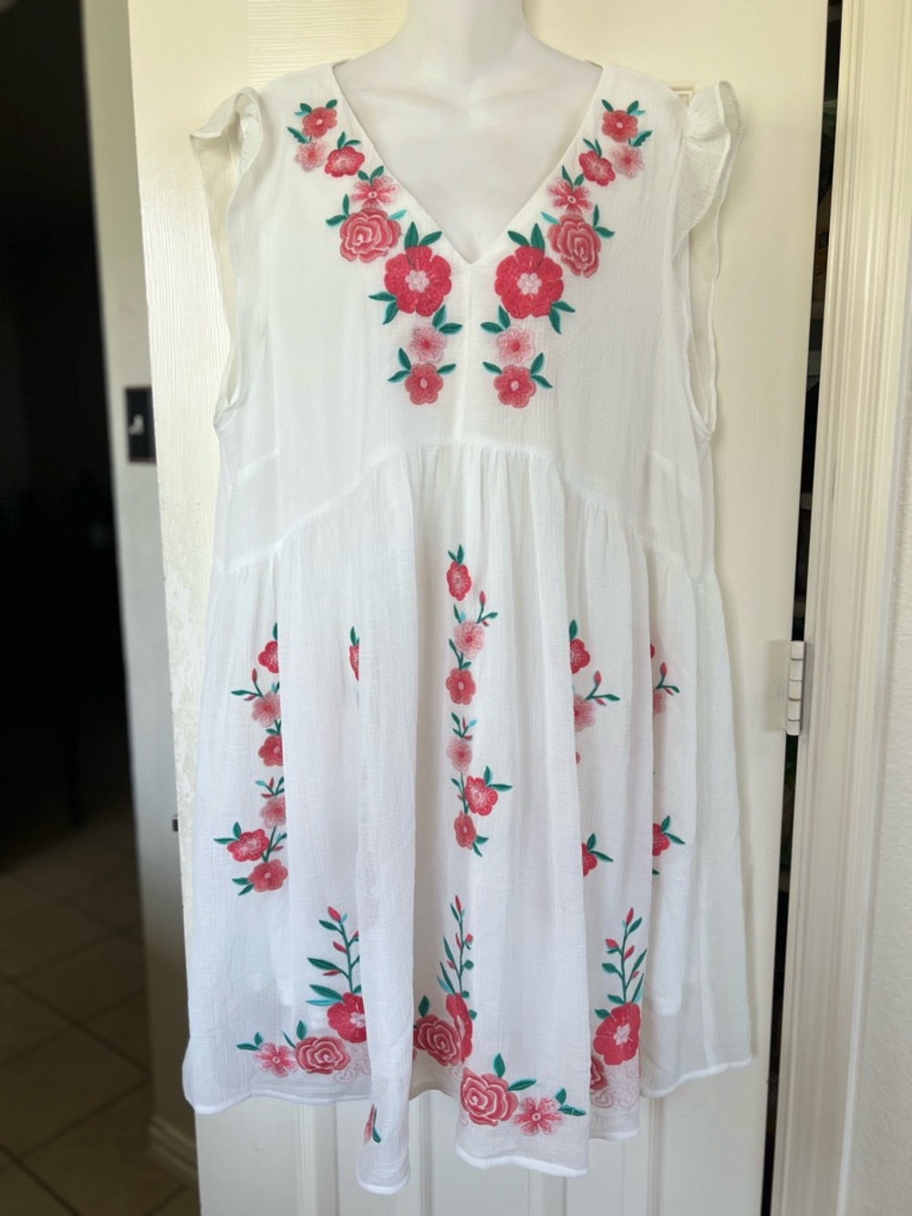 NWOT Savanna Jane Babydoll Dress with Pink Floral Embroidery - Picture 2 of 9